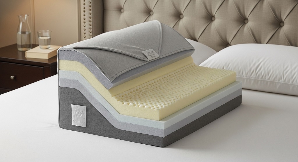 Memory foam wedge pillow improving airway alignment during sleep