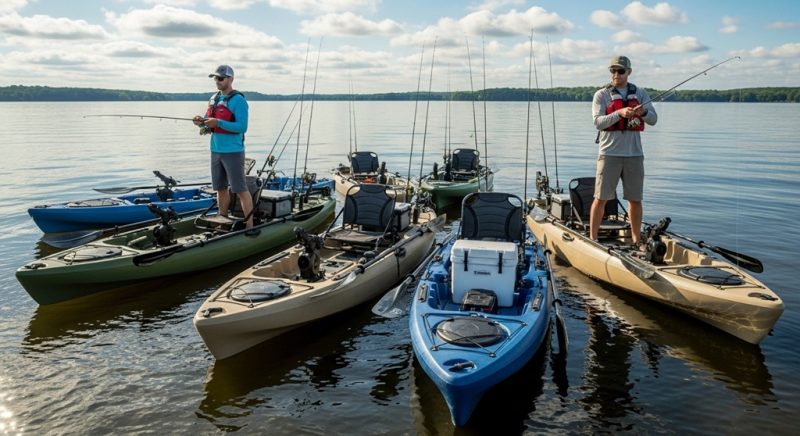 stable fishing kayak standing platform balance test on lake
