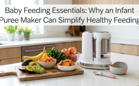 Parent preparing vegetable puree with infant puree maker