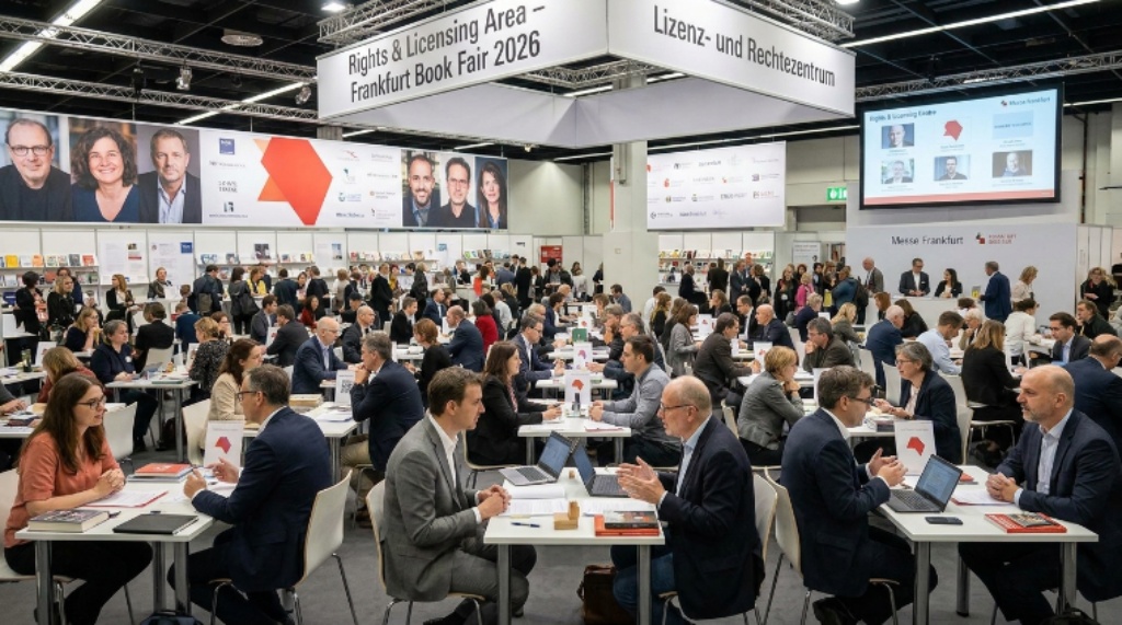 Authors and publishers at the Frankfurt Book Fair 2026 rights and licensing area at Messe Frankfurt