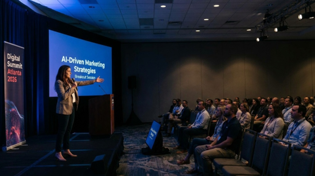 Speaker presenting on stage at a Digital Summit Atlanta 2026 breakout session