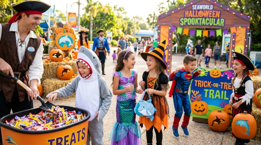 Kids in costumes enjoying SeaWorld Halloween Spooktacular activities