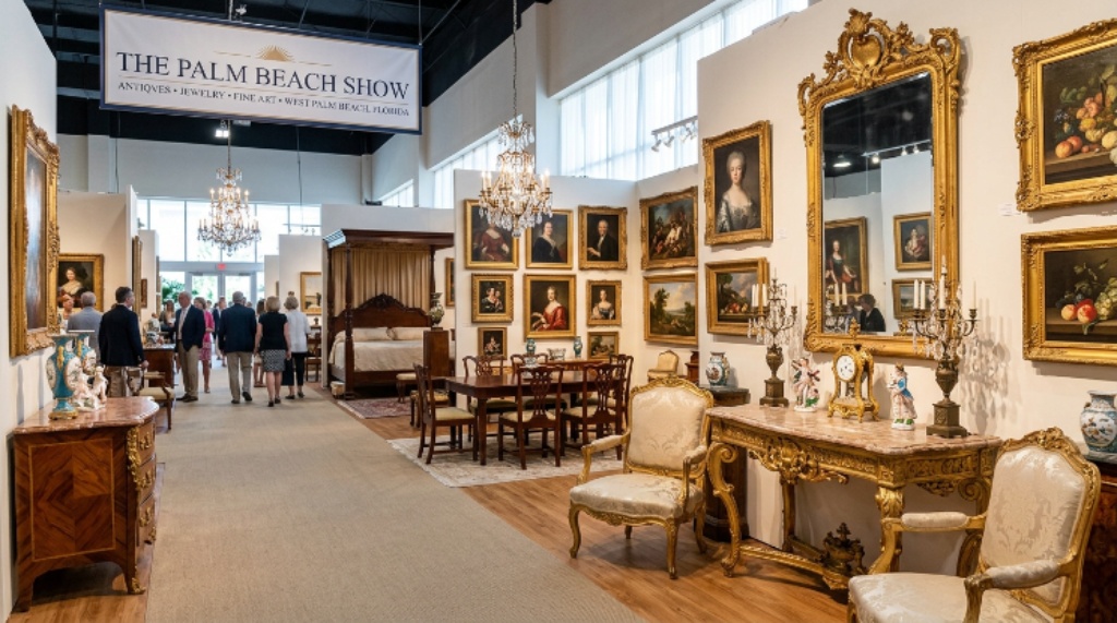 Elegant antique furniture and decorative arts on display at the Palm Beach Show in West Palm Beach Florida