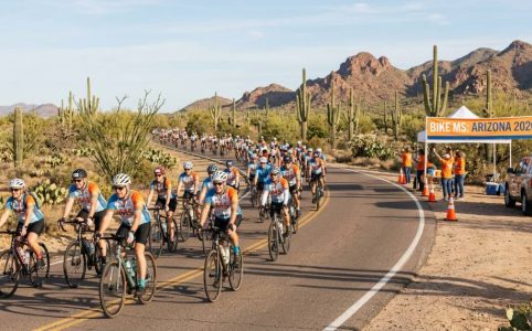 Cyclists riding through the Arizona desert landscape during Bike MS Arizona 2026